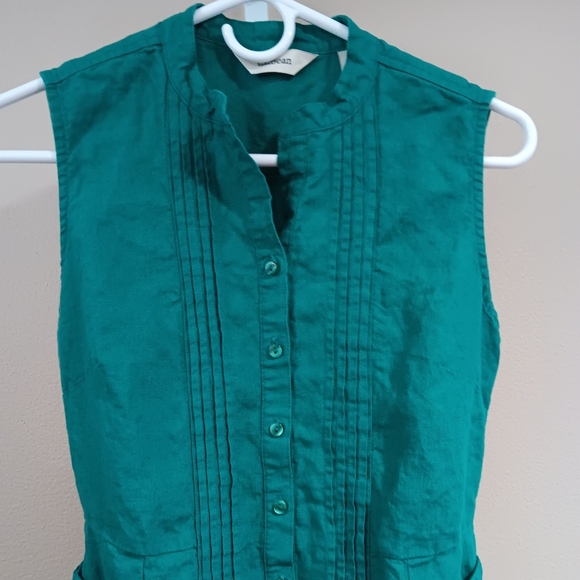 L.L. Bean Women's (Size 4P) Dark Green Button Sleeveless Dress with Ties - Picture 2 of 11